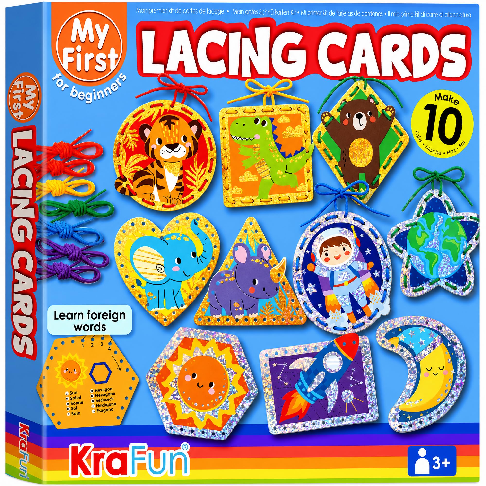 KRAFUN Space &amp; Dino Holographic Lacing Cards Age 3+ |10 Projects