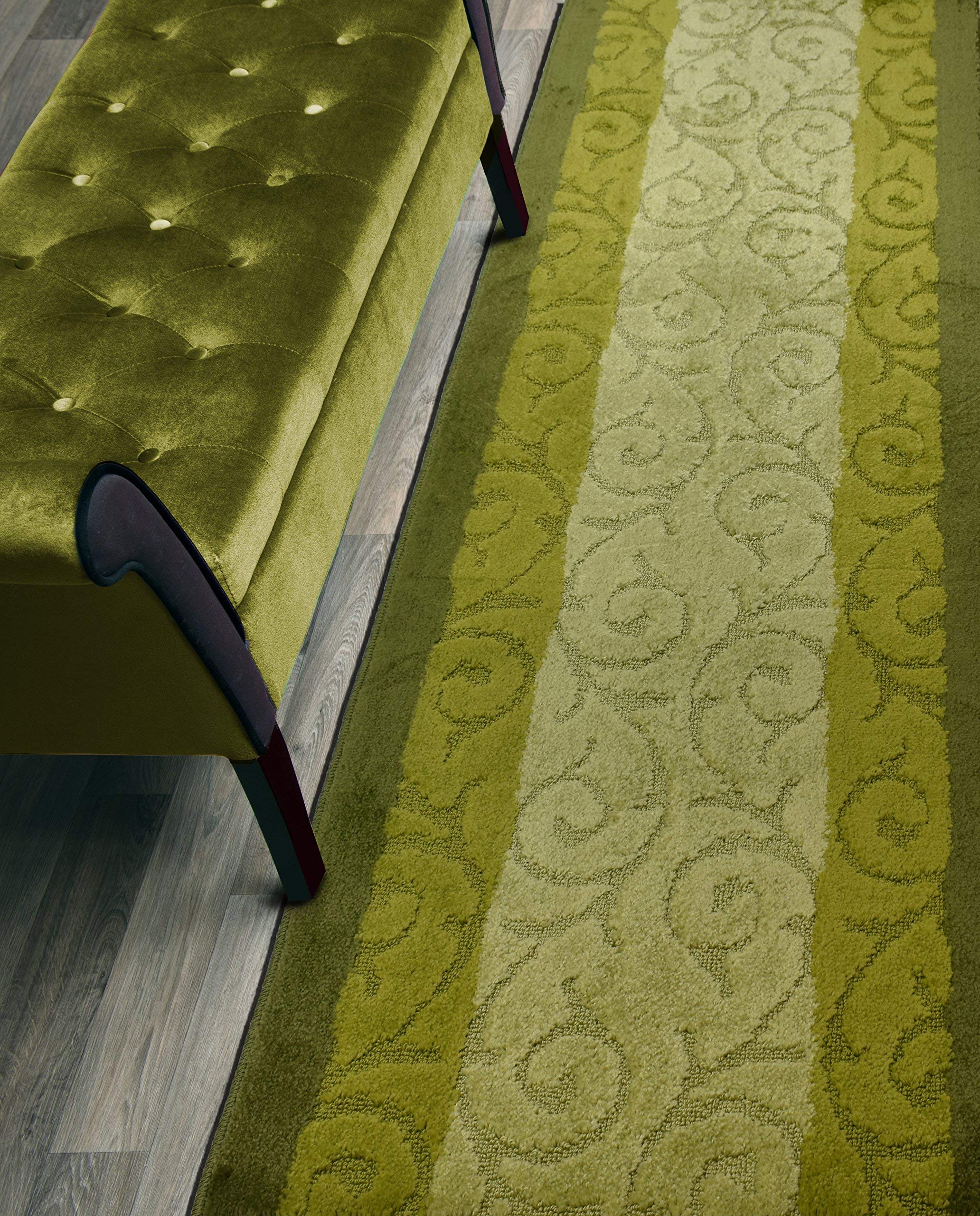 ORFA HOME Custom Size Hallway Runner Rug, Slip Resistant, 26 Inch Wide x Your Choice of Length Size, Scroll Green, 26 Inch X 18 Feet, Sold and Priced