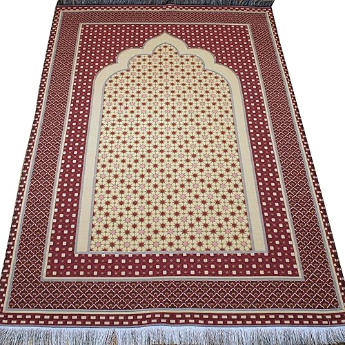 Modefa Alfombra de oración islámica turca Janamaz Sajjadah  Alfombra de algodón tejido fino para rezar Ramadán Eid  Sejada musulmana tradicional