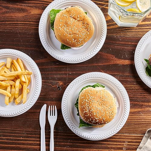 Miniatura 2 de PLASTICPRO 200 platos redondos de plástico blanco de 7 pulgadas, platos desechables de plástico de alta calidad, ligeros, para fiestas, bodas