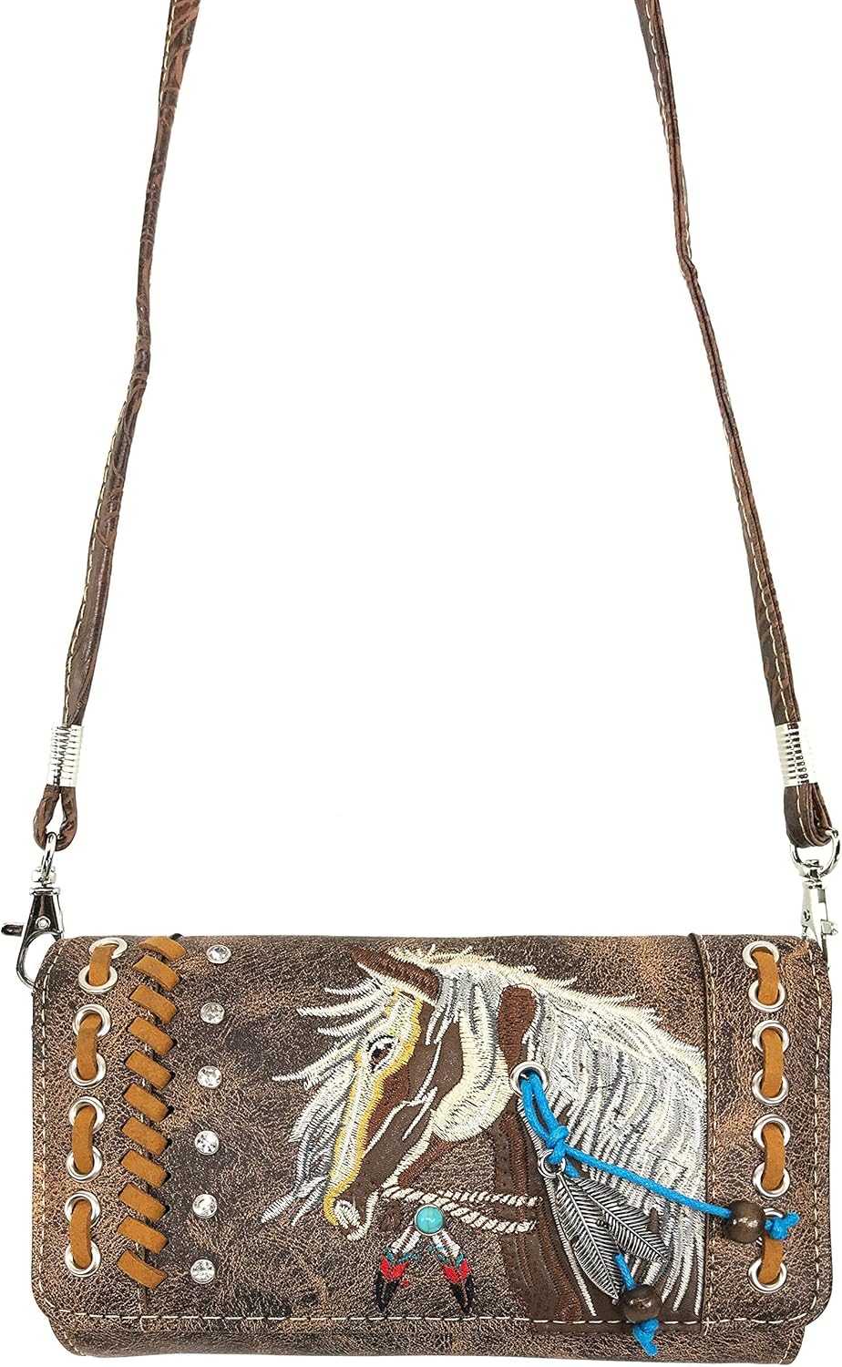Zelris Dakota Dales Pony Horse Embroidery Mane Western Country Women Conceal Carry CCW Shoulder Handbag Purse with Wallet Set