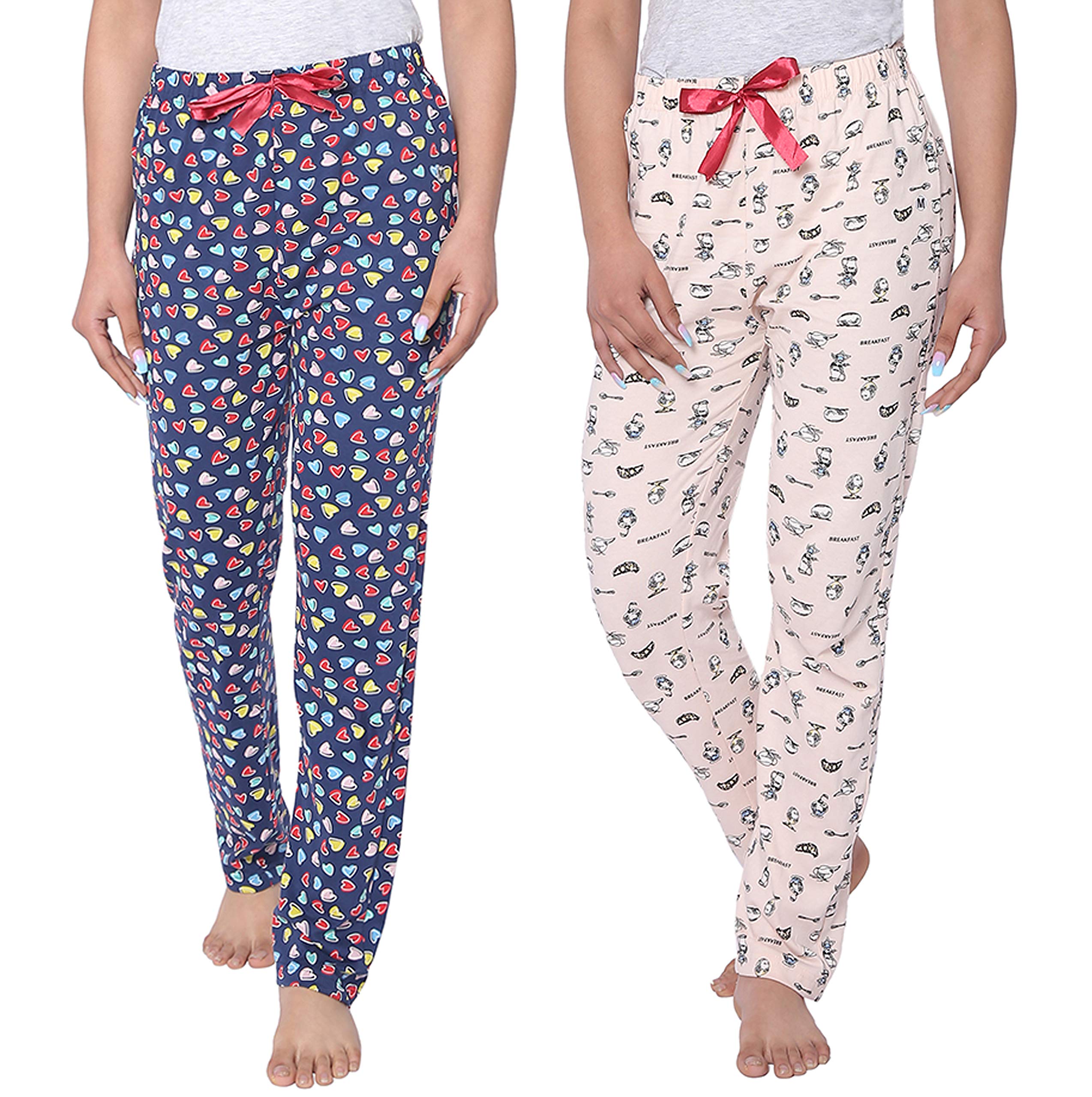 Real BasicsWomen's Cotton Printed Pyjama pack of 2