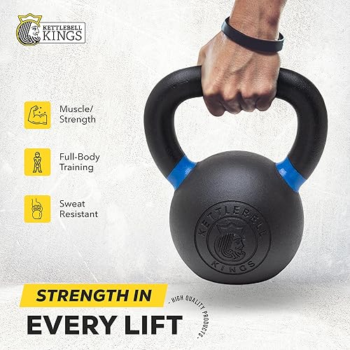 Miniatura 5 de Kettlebell Kings Pesas rusas con recubrimiento en polvo de 4 a 105.8 lbs  Pesas de mano Equipo de gimnasio y juegos de entrenamiento de fuerza para