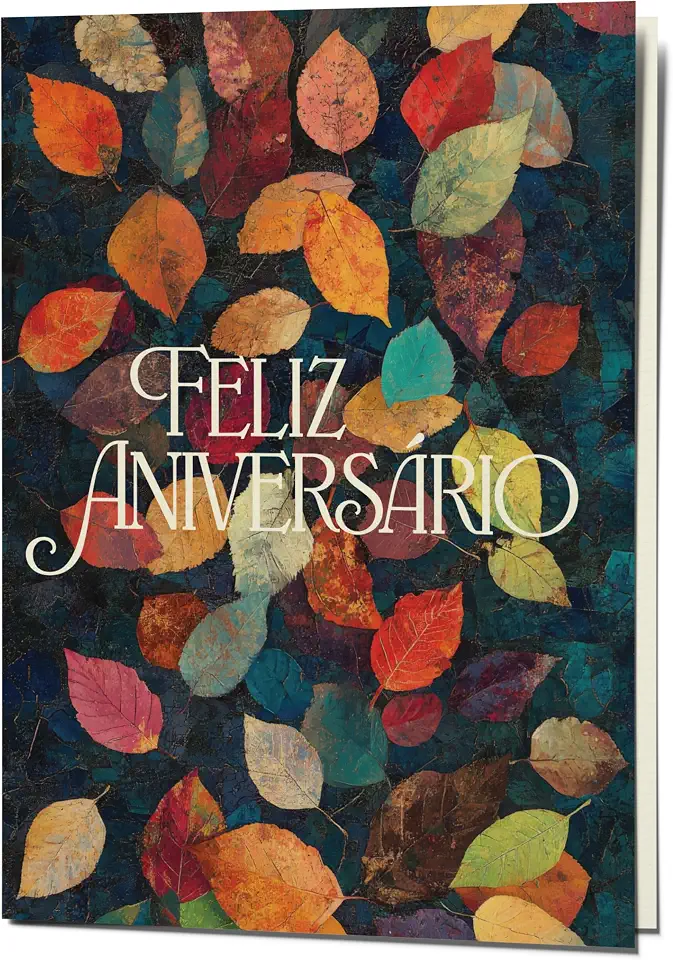 Cartão Aniversário - 1 unidade com 1 envelope - 10x15cm Folhas Coloridas