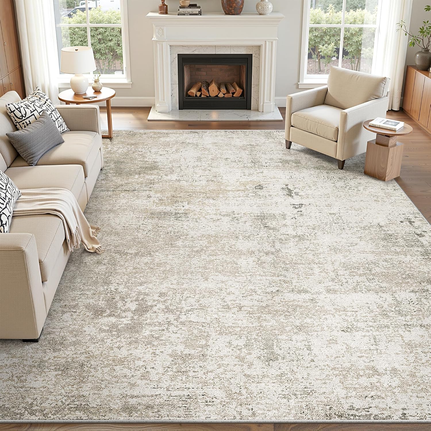 Art&Tuft Washable Rug, Anti-Slip Backing Abstract Area Rugs, Stain Resistant Rugs for Living Room, Foldable Machine Washable Area Rug(04-Beige, 8'x10')