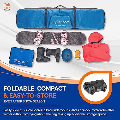Miniatura 4 de EQ SPORT Bolsa de snowboard acolchada con ruedas para viajes en avión, bolsa de snowboard impermeable con ruedas para ahorrar espacio, incluye bolsa