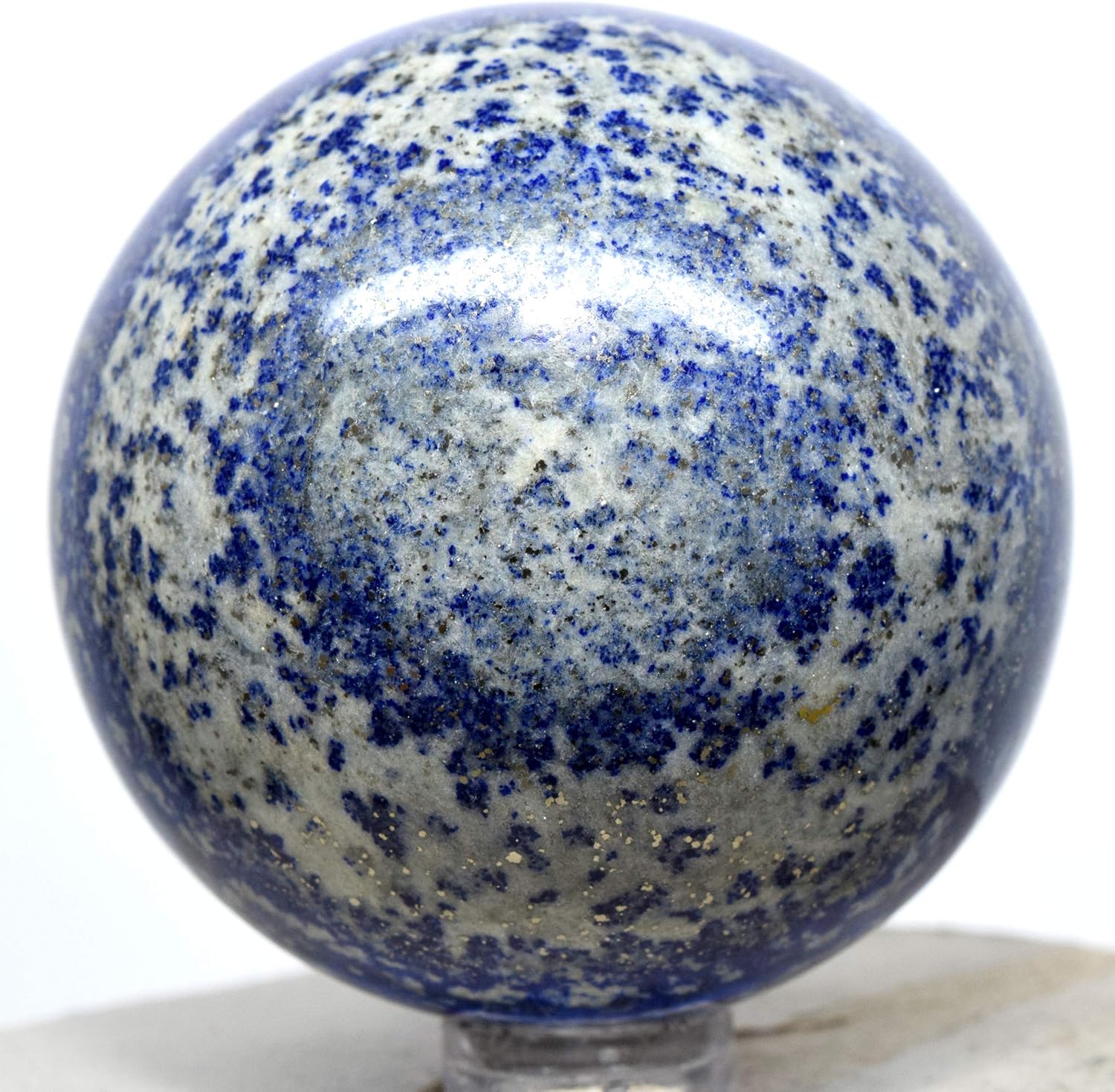 2.2" Rich Blue Lapis Lazuli w/Pyrite Sphere Natural Crystal Polished Ball Sparkling Mineral Decor Stone - Afghanistan + Stand