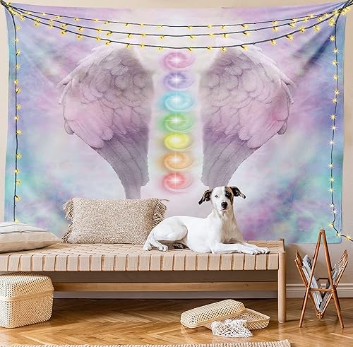 Miniatura 9 de Ambesonne Tapiz de alas de ángel, tamaño individual, diseño de mandala angelical, yoga, etéreo pastel, ilustración psicodélica, colcha para colgar