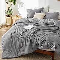 Vista 72 de Bedsure, juego de edredón tamaño king - Ropa de cama suave color taupe para todas las estaciones, juego de cama teñido catiónico, 3 piezas, 1
