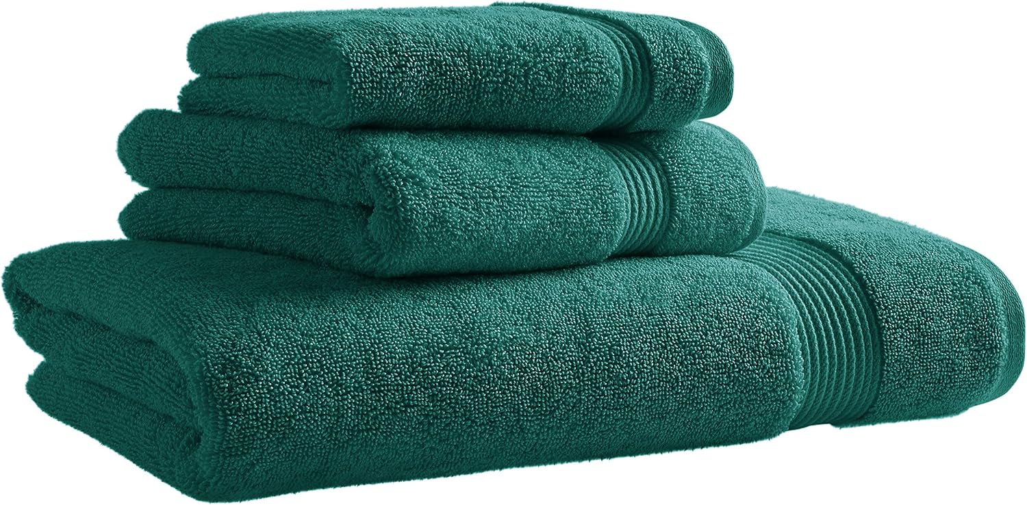Amazon Brand – Rivet Classic Supima Cotton Bathroom Towel Set, Set of 3, Teal