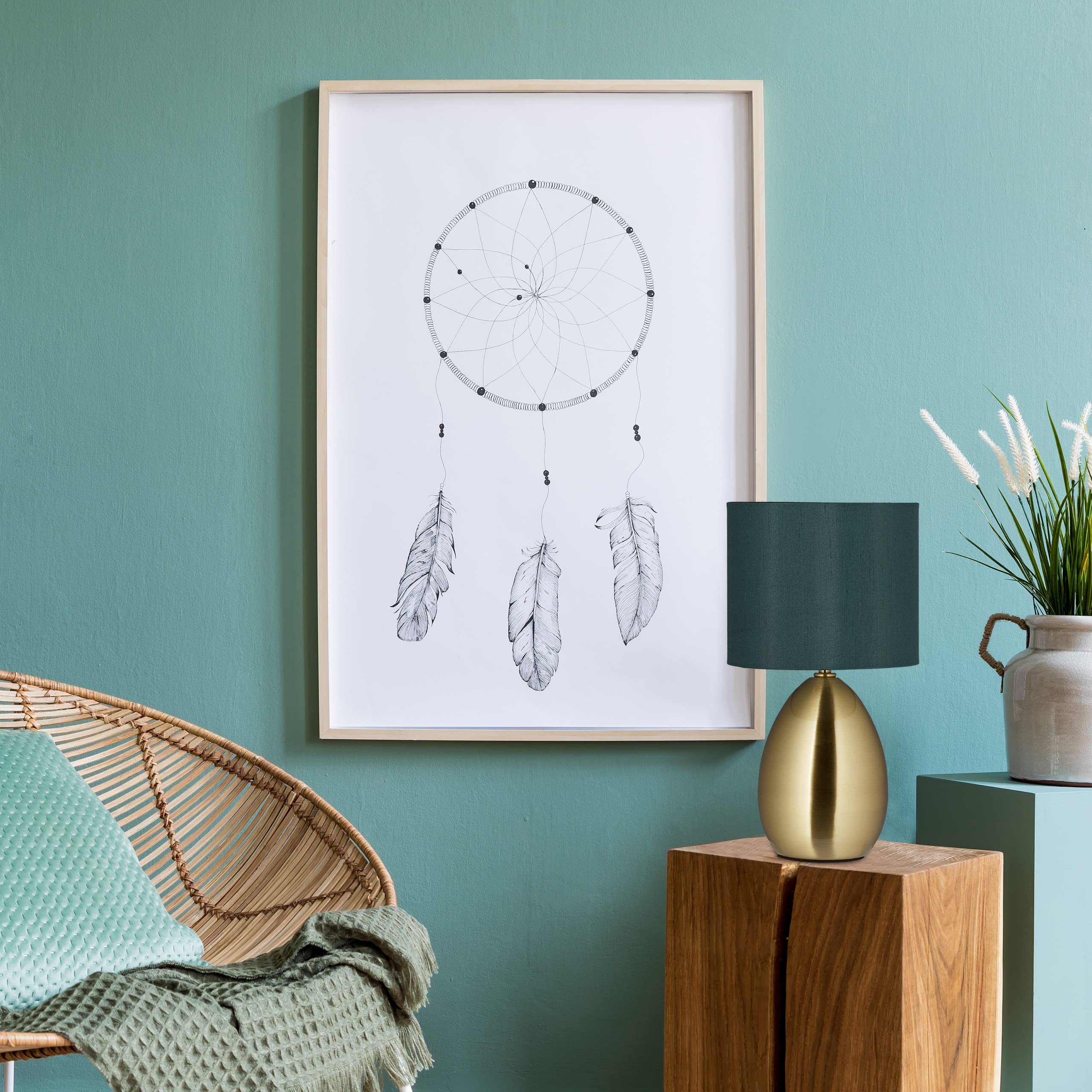 Relaxdays Lampada da Tavolo, Luce Indiretta con Funzione Touch, Abat Jour con Paralume, HxD 34x18 cm, Dorato Verde Scuro