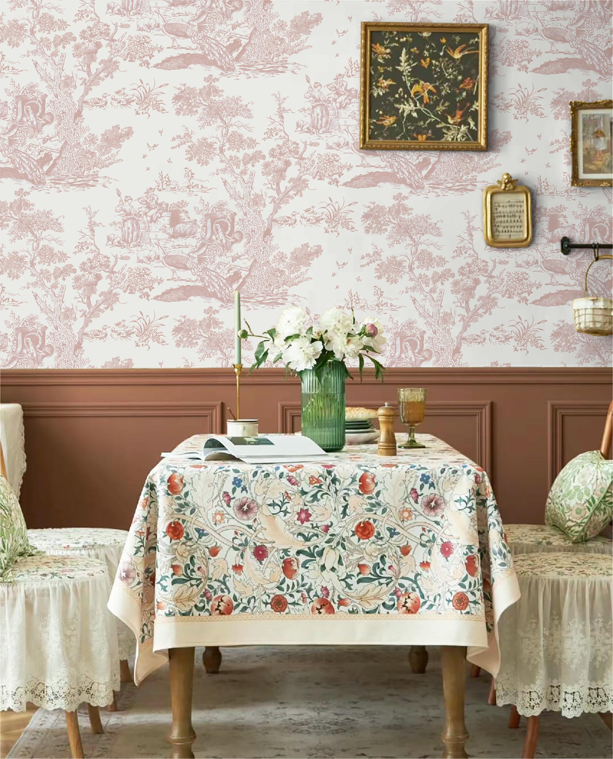 Papier Peint Autocollant Vintage 41 x 300 cm Vinyle Arbre Animaux Imperméable Rose Chambre
