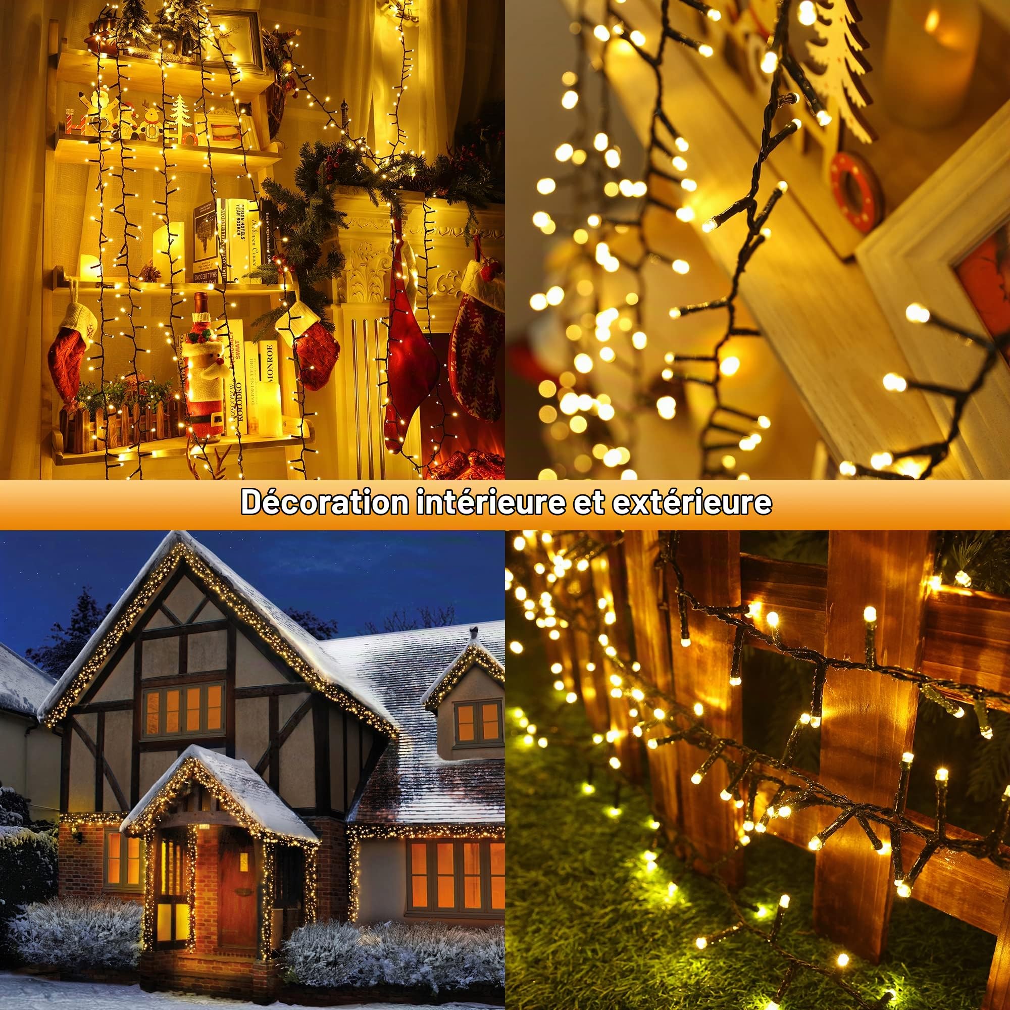 BrizLabs 2000 LED Noël Guirlande Lumineuse Extérieur, 50M Intérieur Guirlande Sapin Électrique 8 Modes Étanche Lumières de Noël Décoration pour Arbre Maison Fenêtre Fête Mariage Jardin, Blanc Chaud