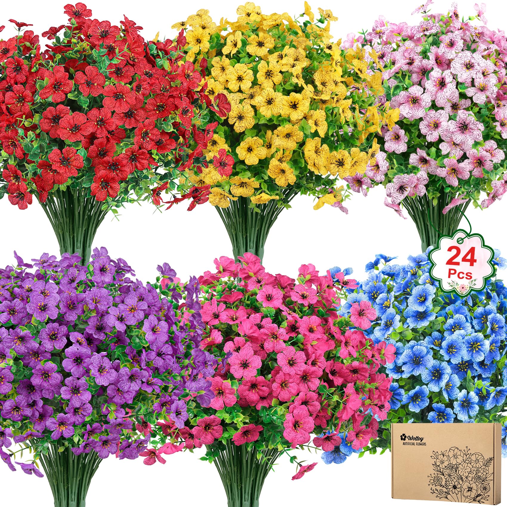 Woltoy Künstliche Blumen 24 Stück Künstliche Veilchen, Frühling Künstlicher Blumenstrauß Balkonpflanzen Realistische Langlebige Kunstblumen für Innendekoration Kleine Vasen und Tischdekoration