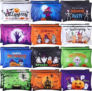 Blosssound 24 Pcs Halloween Cosmetic Bags Bulk Makeup Bags Birthday Favors | Halloween Cosmetic Pouches for Women, Portable Makeup Bags with Zipper, Travel Toiletry Organizer Purse, Holiday Party Gifts