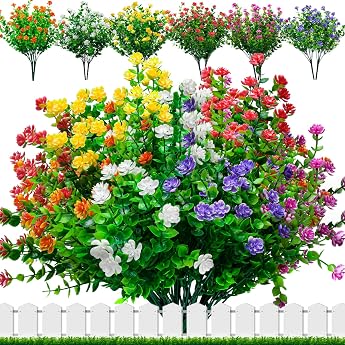 12 B ndel Kunstblumen f r Au en K nstliche Blumen UV Best ndige Plastikblumen Deko Wetterfeste K nstliche Balkonpflanzen f r Balkon Garten Balkonkasten Blumenkasten Outdoor und Indoor