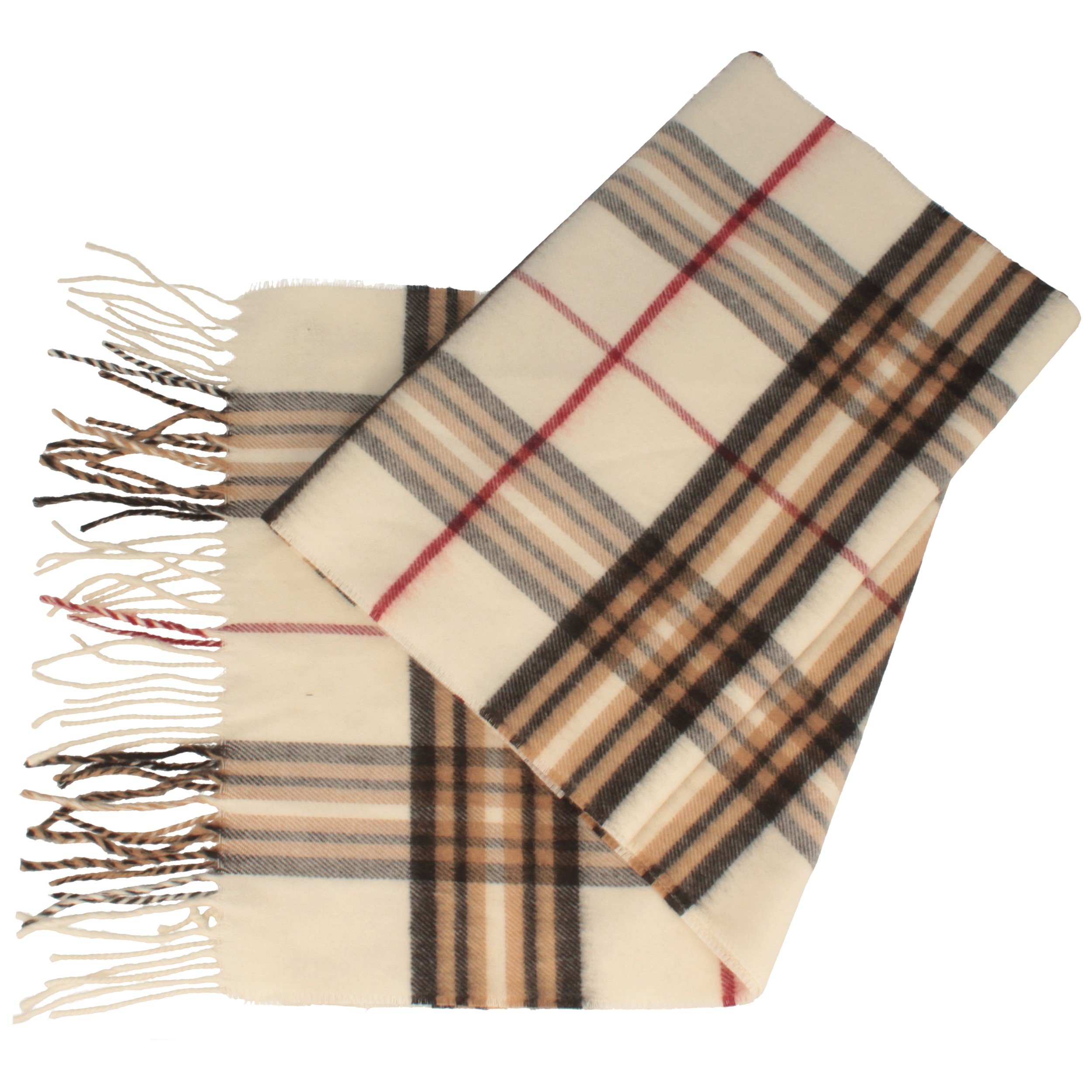 Schal – 100% Cashmink, 180 x 30 cm, Karomuster & Fransen