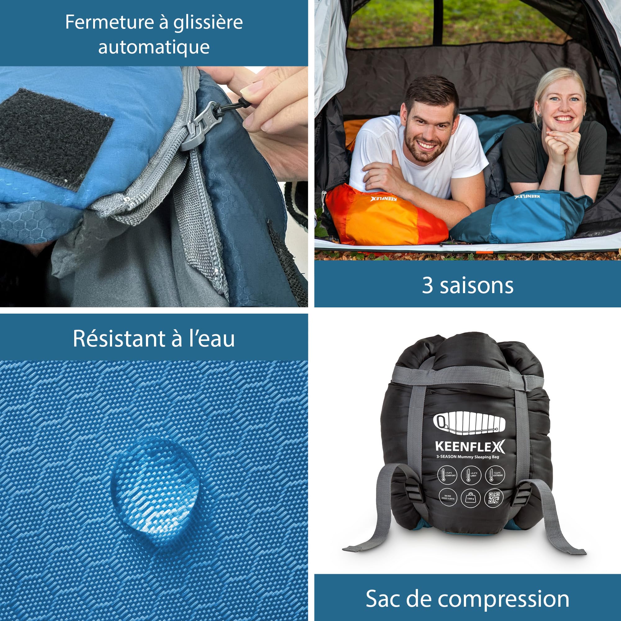 Sac de Couchage pour Adultes – Petit Format et Ultra-léger– 3 Saisons (1500g) et Sac de Couchage d'été (900g) - pour Le Camping et Les activités de Plein air