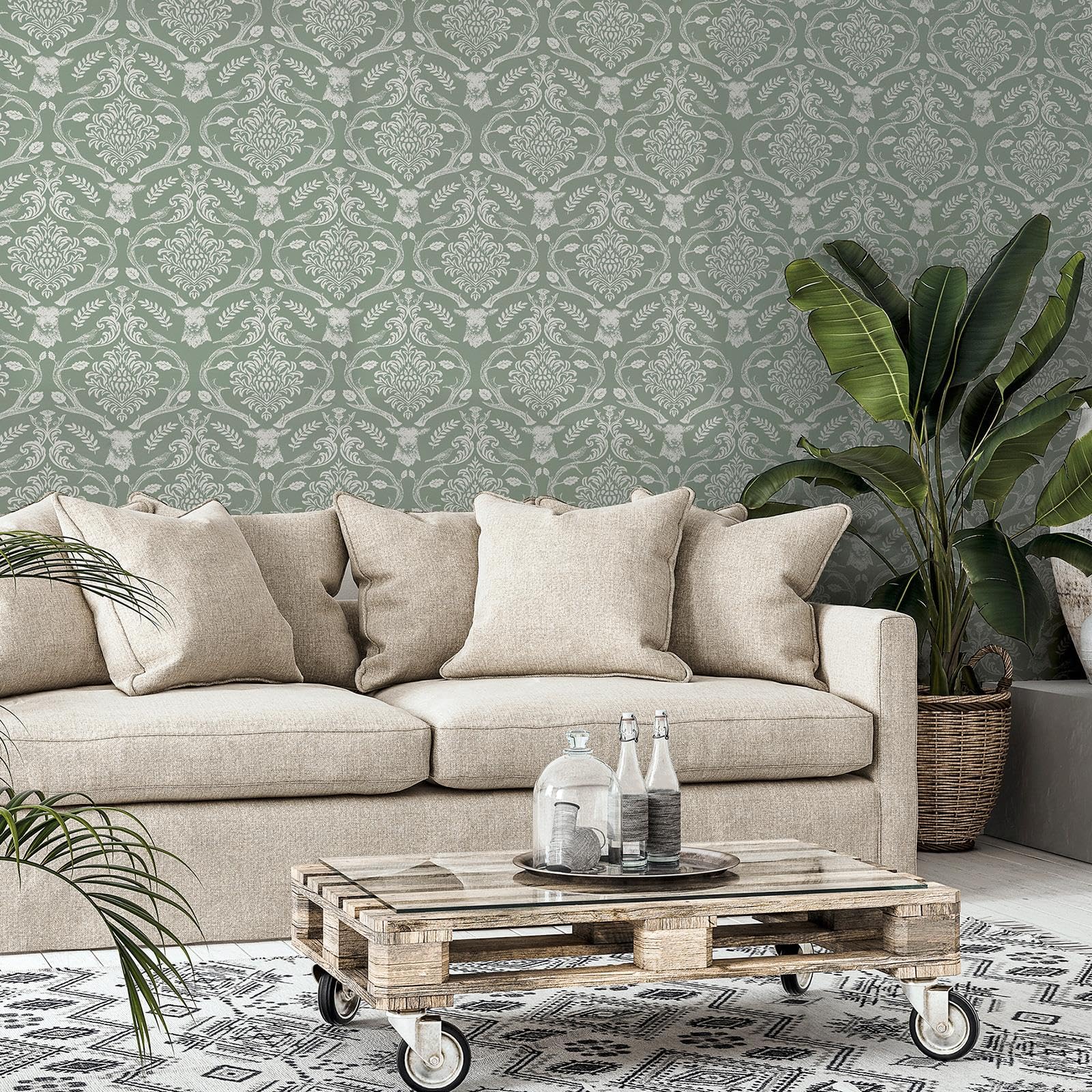 DAMASK SAGE GREEN WALLPAPER CAMILLE PASTE THE WALL ARCHIVE COLLECTION - View #4