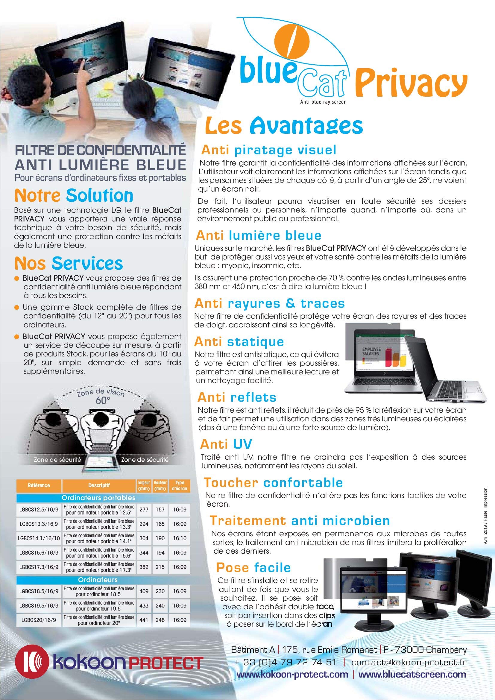 Filtro di Sicurezza Anti Luce Blu per schermi di Computer Portatili 18,5'' 16/9e, Dimensioni 230 x 409 mm