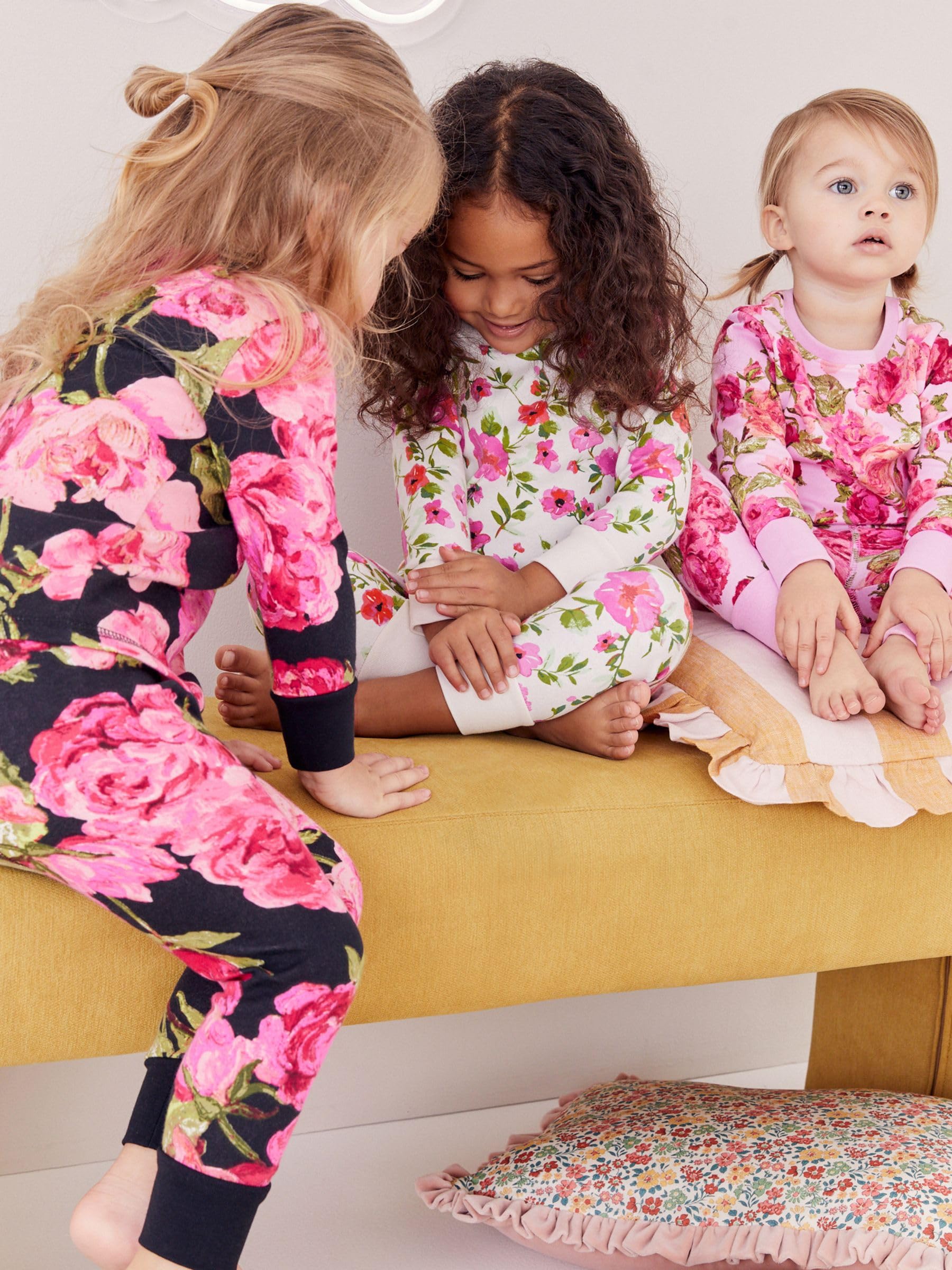 NEXT Ragazza Confezione da 3 Pigiami Comodi a Fiori | Bambino, Standard, Mid Rise, Pull On, 100% cotone