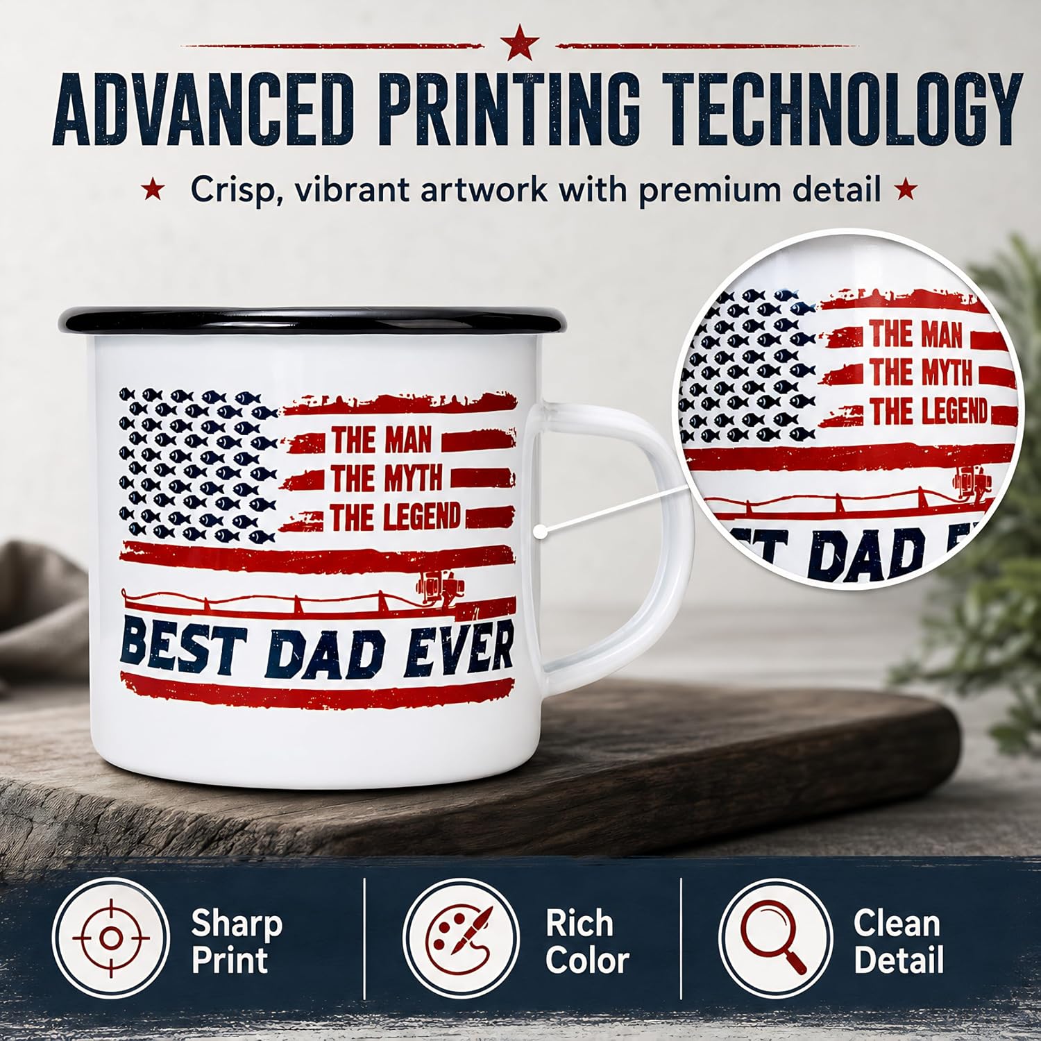 Dad Fishing Gift for Fathers Day, 12 Oz Camping Mug, Fishing Gifts for Dads, Fisherman Gifts for Men, Reel Cool Dad Camping Coffee Mug for Dads, Papa