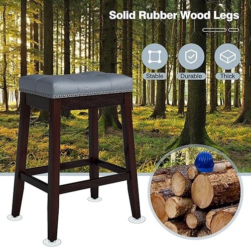 Miniatura 20 de COSTWAY Juego de 2 taburetes de bar, taburete de mostrador sin respaldo de 29 pulgadas de altura con reposapiés, cojín de asiento suave, patas de