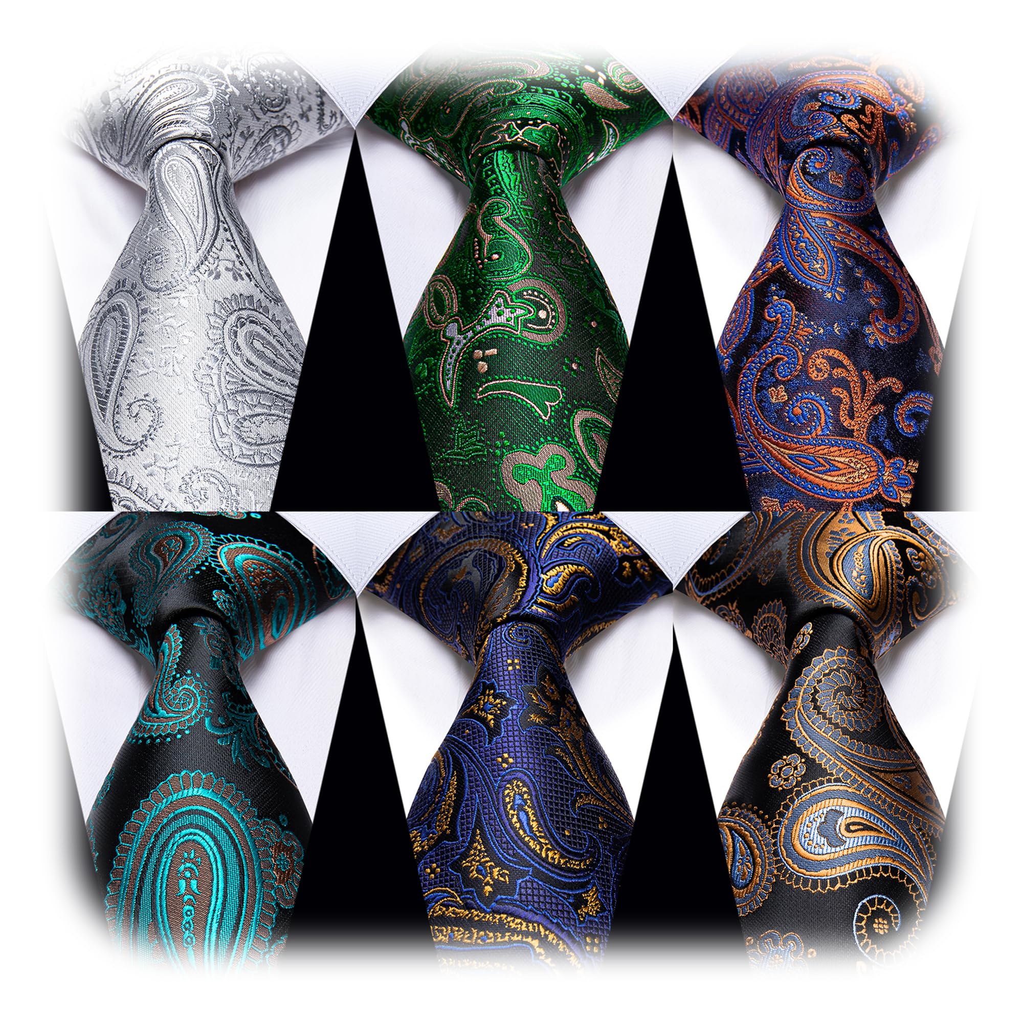 Mens 6PCS Tie Set Assorted Necktie Silk Woven Paisley Floral Striped Plaid Ties Fashion Wedding Business Party