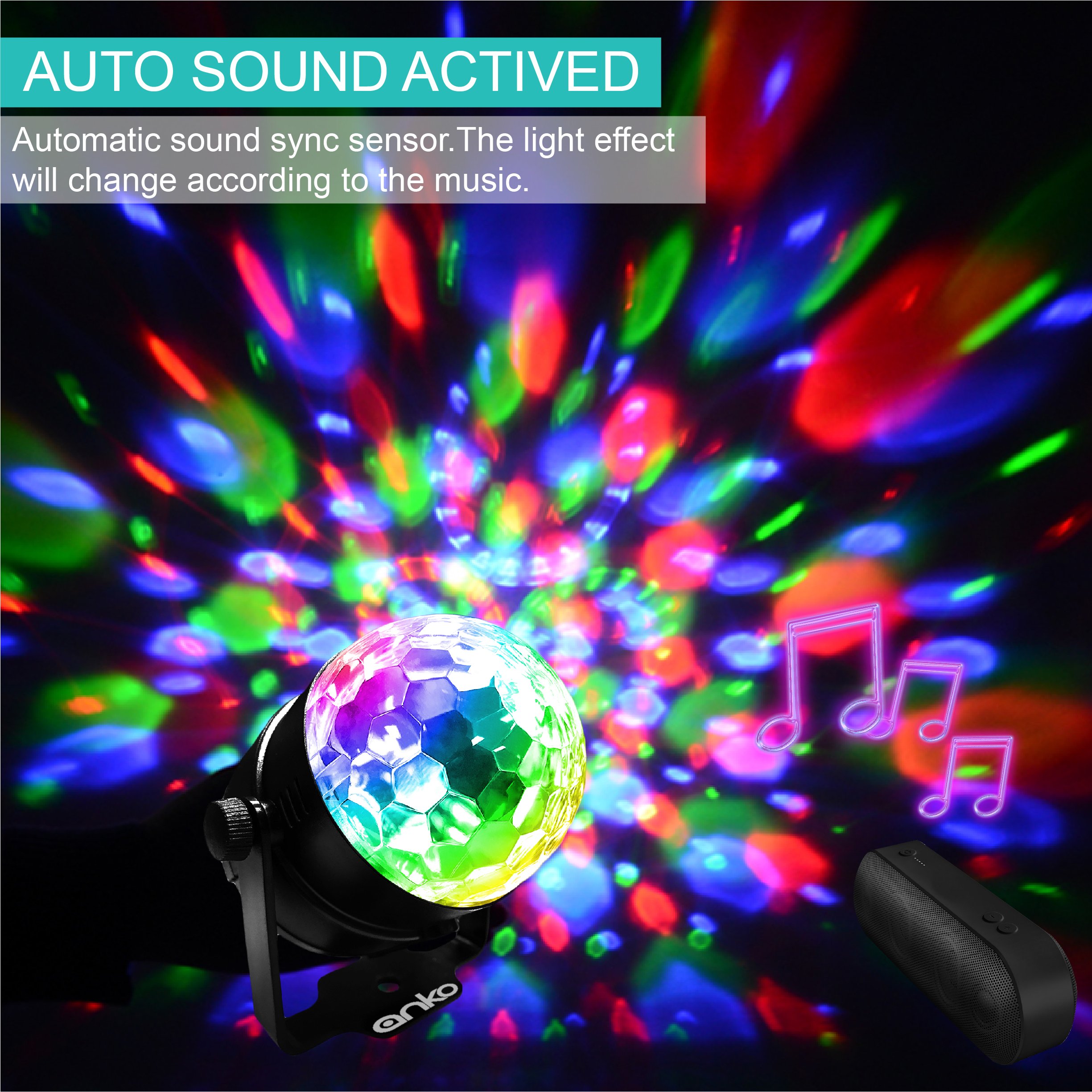 ANKO Mini LED Stage Magic Light, 7 Color Changes Sound Active RGB Mini