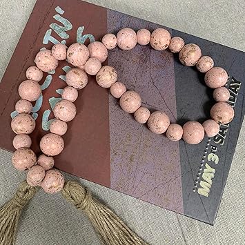 Handcrafted Farmhouse Wooden Decorative Beads Garland, Table Tray Boho Wood Beads with Tassel, Small Rustic Antique Decor for Home and Events (Rose Dawn Gold)