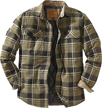 Venado Mens Plaid Shirt Jacket -Long Sleeved Quilt Lined Brushed Flannel Rugged Shirt