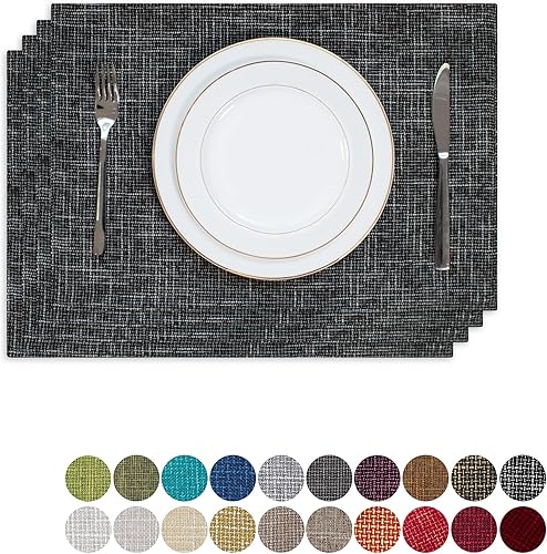 Miniatura 17 de Kevin Textile - Juego de 4 manteles individuales de lino de arpillera navideños, resistentes al calor, lavables, 13 x 19 pulgadas, color burdeos