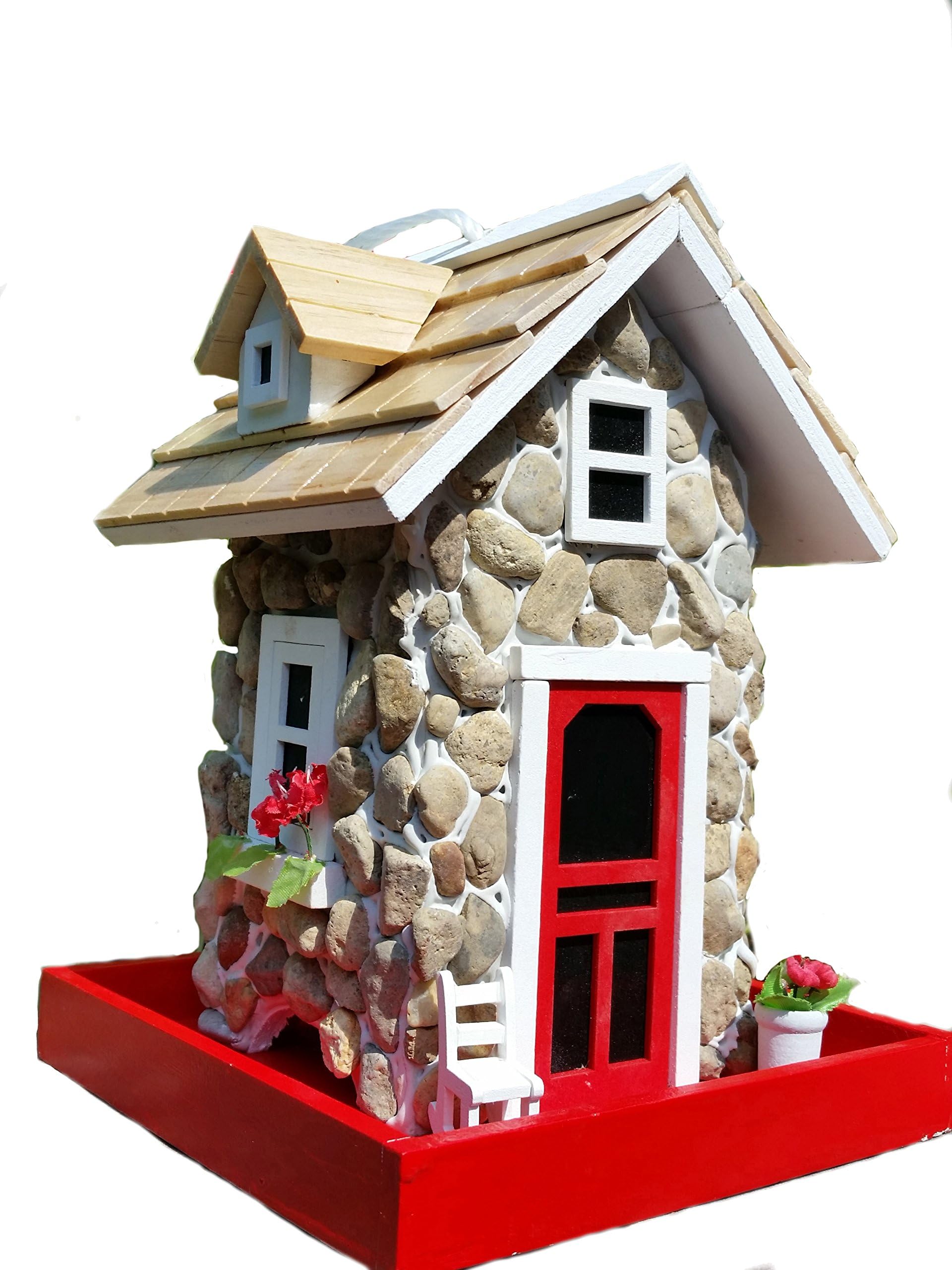 Mountain Stone Guest Cottage Bird Feeder is an amazingly quaint birdfeeder that features a Sturdy Stone Façade and Pine Wood Shingled Roof