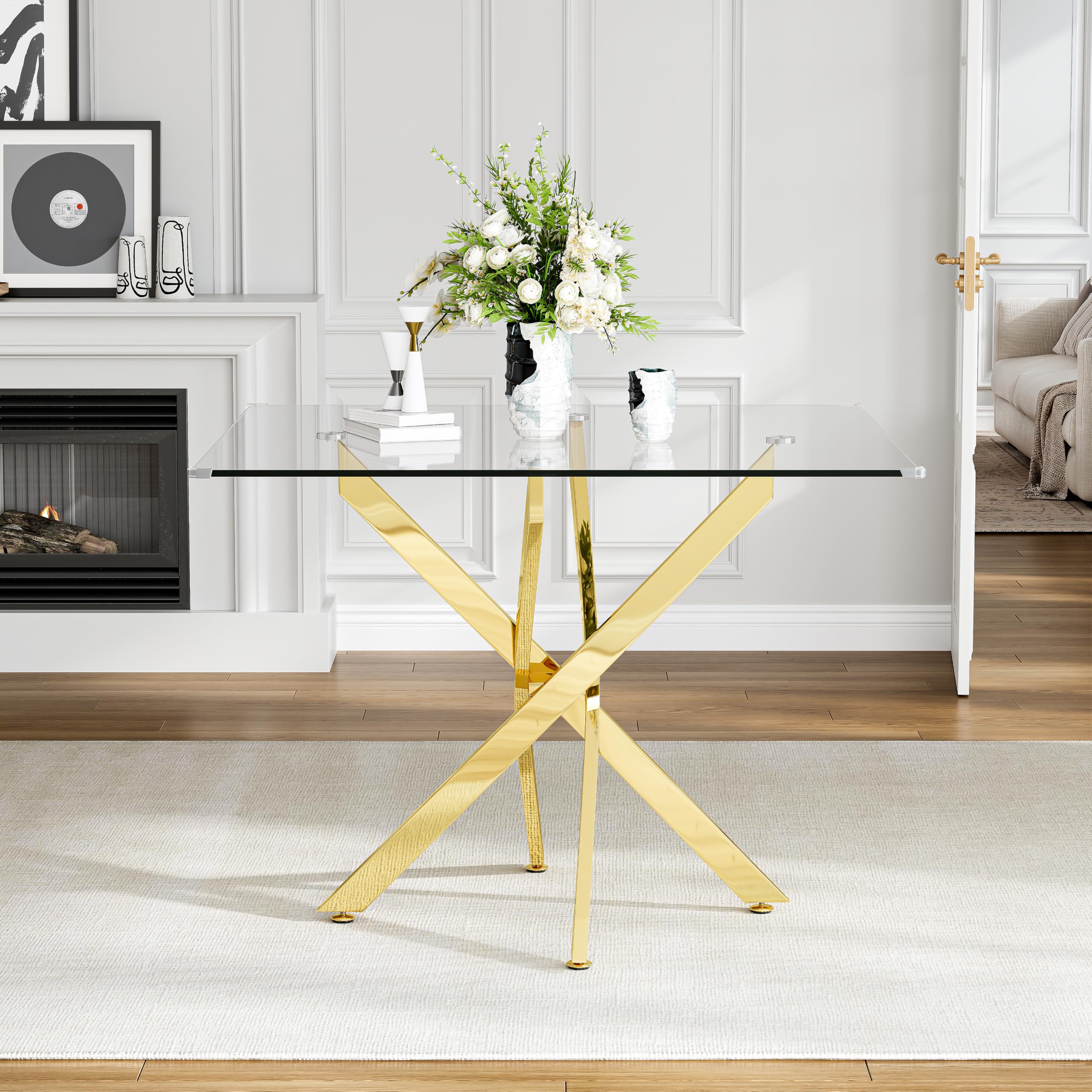 AF ARTISAN FURNITURE Square Glass Dining Table for 4, 36'' Modern Kitchen Table with Tempered Glass Top, Dining Table for Office Kitchen Living Meeting Room Small Space, Golden