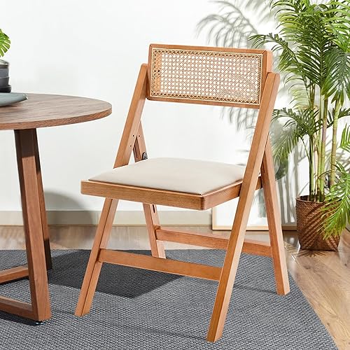 Miniatura 2 de Awonde Silla de comedor de ratán de piel sintética, sillas plegables modernas de mediados de siglo para cocina, comedor, sala de estar, patio,