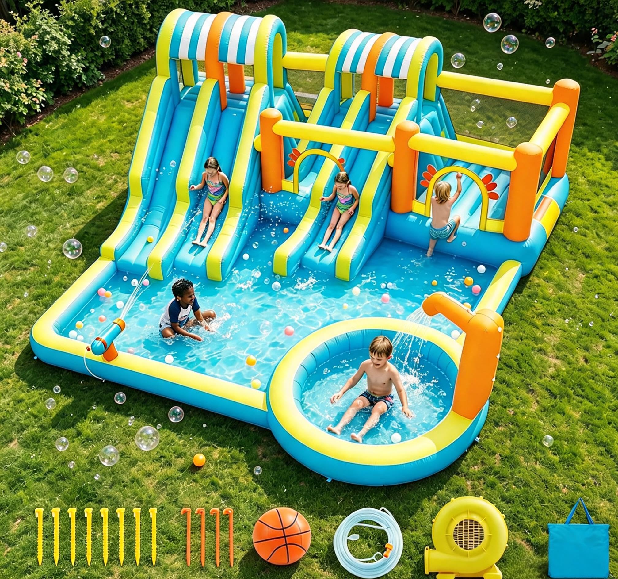 Castello Gonfiabile Per Bambini,Piscina Gonfiabile Bambini Giochi Da Giardino Per Bambini Trampolino Piscina Parete Da Arrampicata Piscina Gonfiabile Con Scivolo