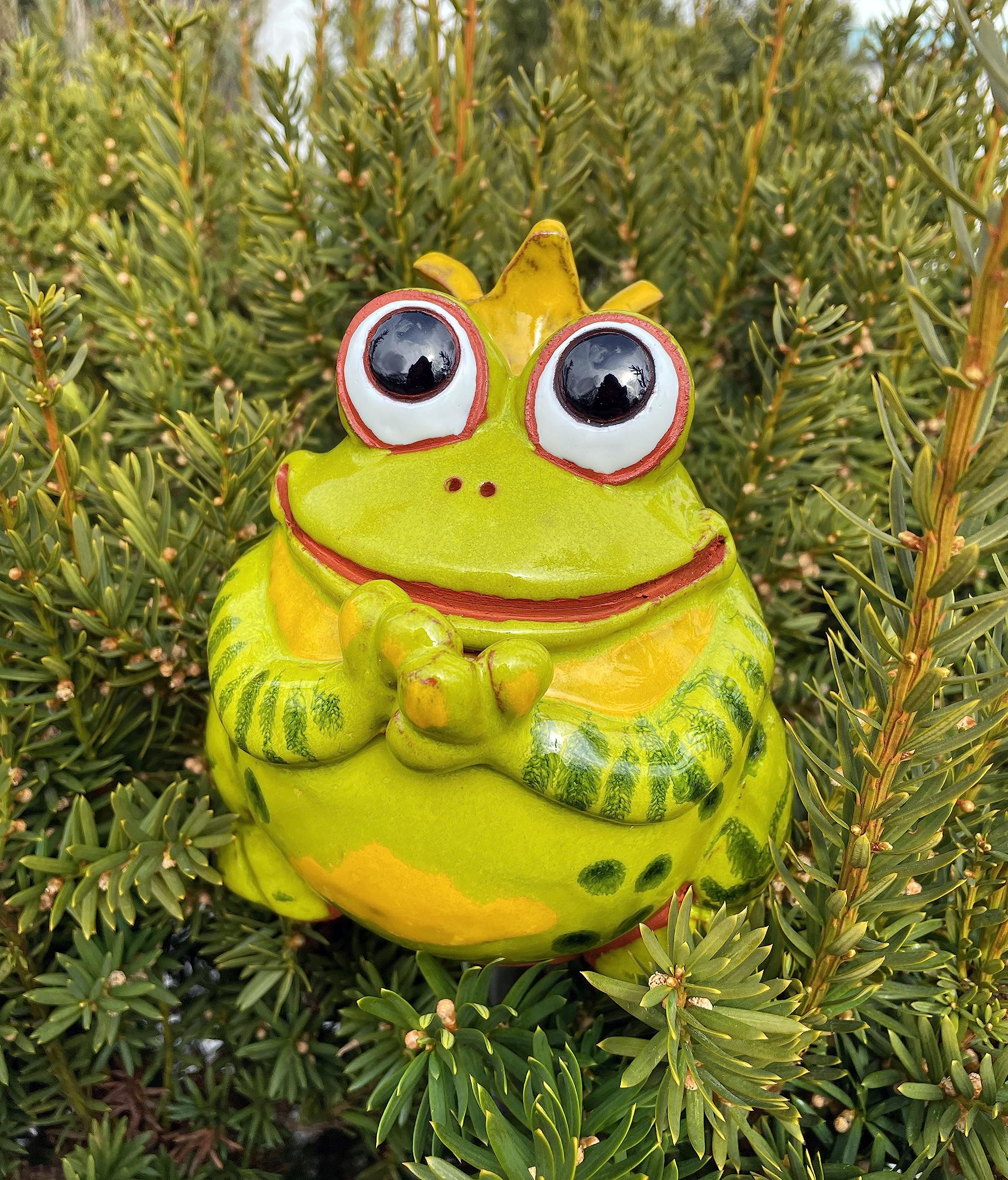 Gartenstecker Keramik Handgefertigt - Gartendeko für Draußen Wetterfest - Garten Deko Keramik - Gartenfiguren & Gartenstatuen - Frosch
