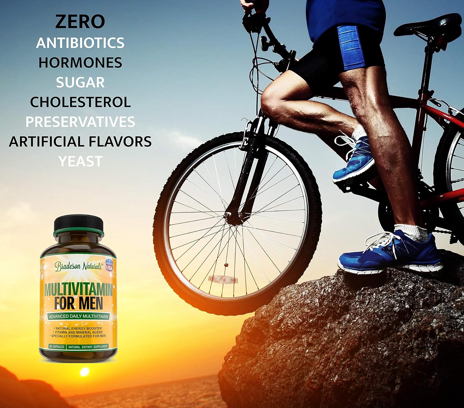 Men's Multivitamin Supplement for Energy, Focus and Performance. Mens Vitamins A, C, D, E & B12, Zinc, Calcium, Magnesium & More. Multi Vitamin 60 Capsules Made in The USA