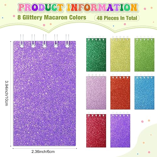 Miniatura 9 de Seajan 24 cuadernos en espiral con purpurina para niños, recuerdos de fiesta, cuadernos pequeños de prisma de 3.9 x 2.4 pulgadas, blocs de notas