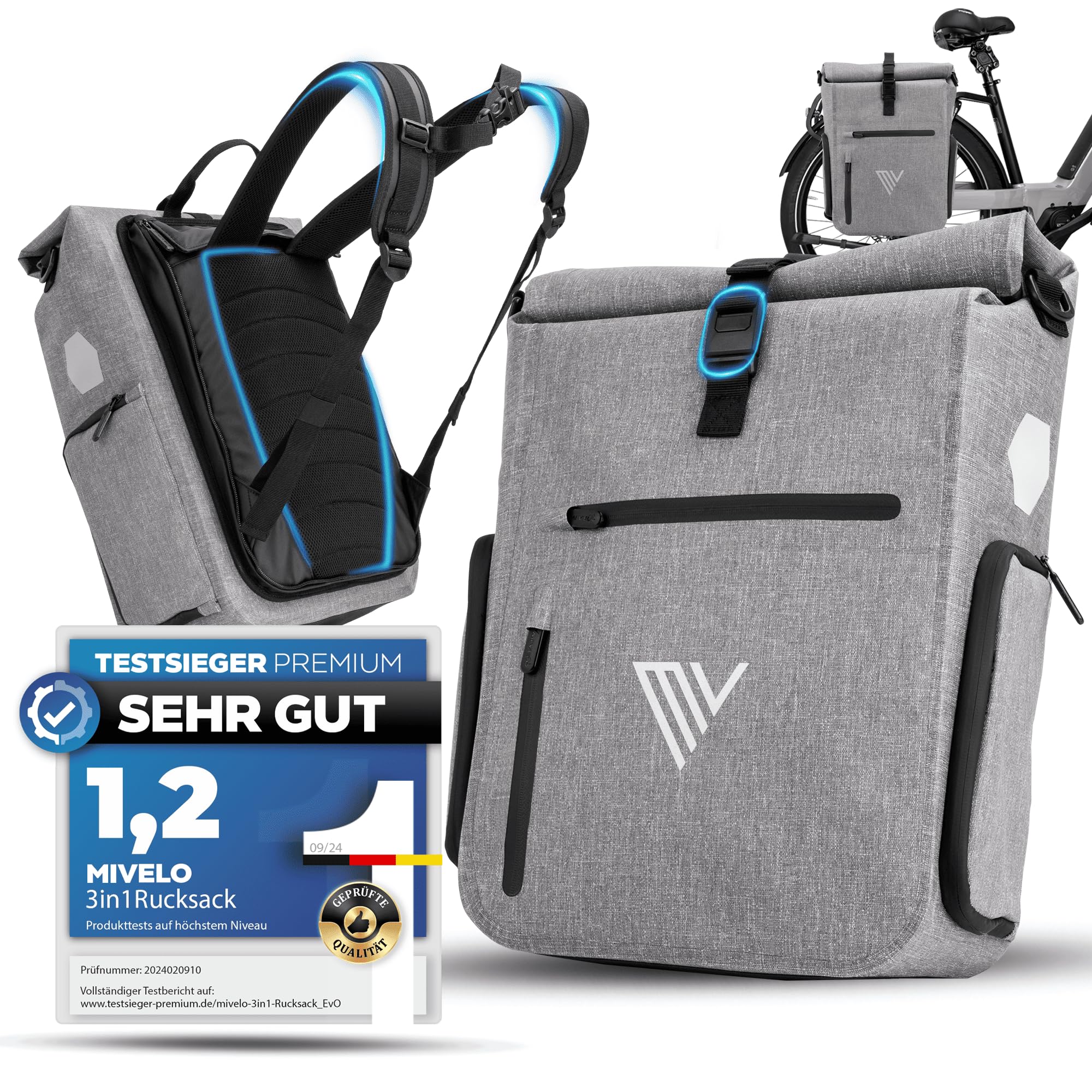 MIVELO 3in1 Fahrradtasche fΓΌr GepΓ€cktrΓ€ger I Rucksack & GepΓ€cktrΓ€gertasche hinten