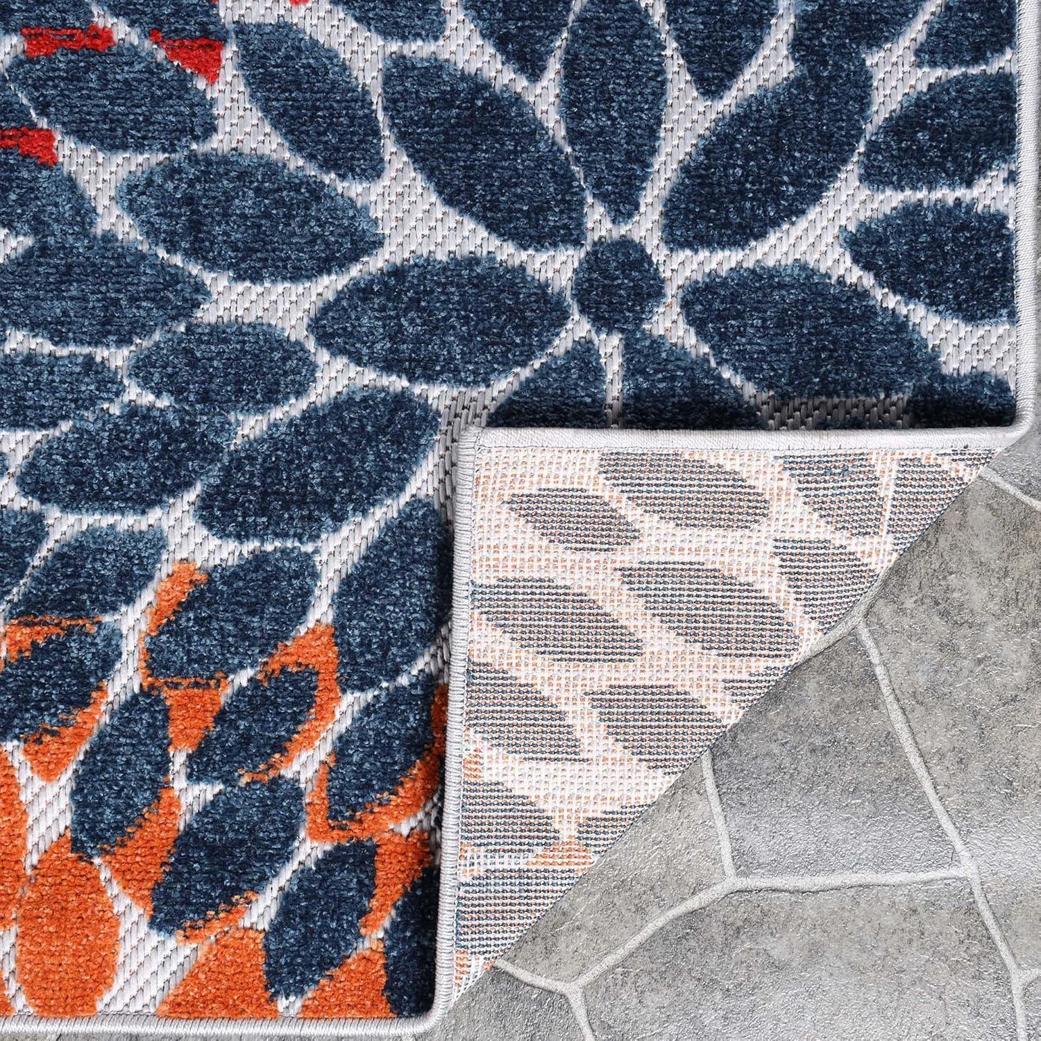 Superior Indoor Outdoor Area Rug, for Patio, Poolside, Deck, Backyard, Playroom, Kitchen, Dining Room Floors, Mudroom, Floral Medallion Floor Cover, Hydrangea Collection, 8' x 10', Multicolor