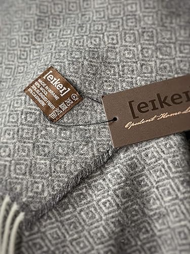 Miniatura 2 de Eikei Manta de lana con patrón de diamantes geométricos, manta de gran tamaño para sofá, con ribete de flecos, suave lana merina, estilo minimalista