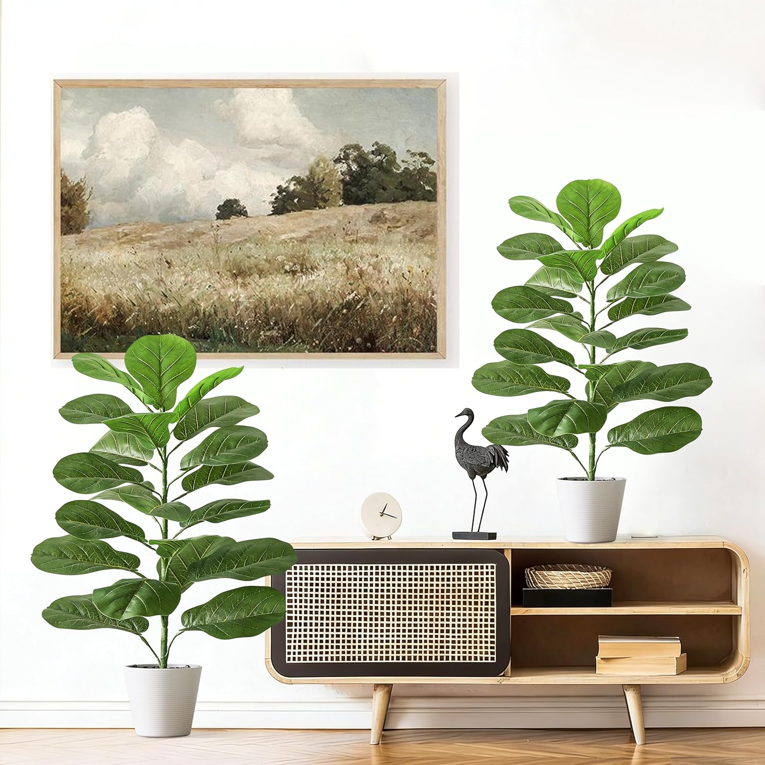2.5FT Artificial Fiddle Leaf Fig Trees, Set of 2 –30" Faux Ficus Lyrata Plant Fake Fig Tree Lifelike Fig Plant Silk Leaves in White Planter with Pebbles for Indoor Outdoor Decor Shelf Cabine - Image 8