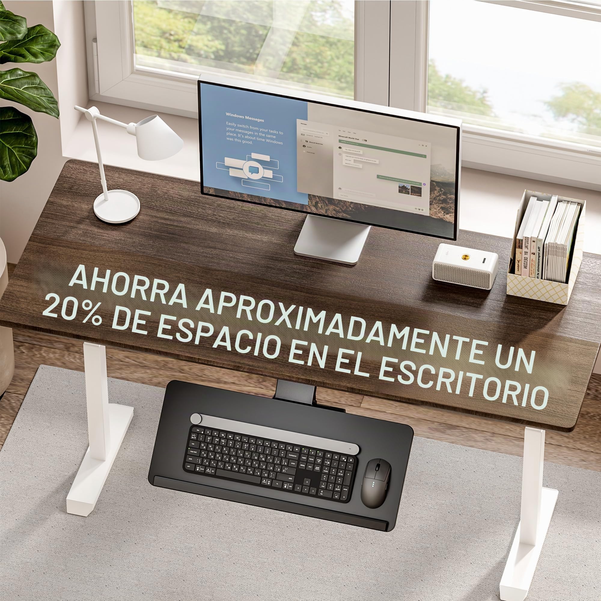 PEGZONE Bandeja para teclado debajo del escritorio con cajón de almacenamiento, gran 635 x 270 mm, ergonómico de altura ajustable, bandeja de teclado giratoria e inclinable para oficina, hogar