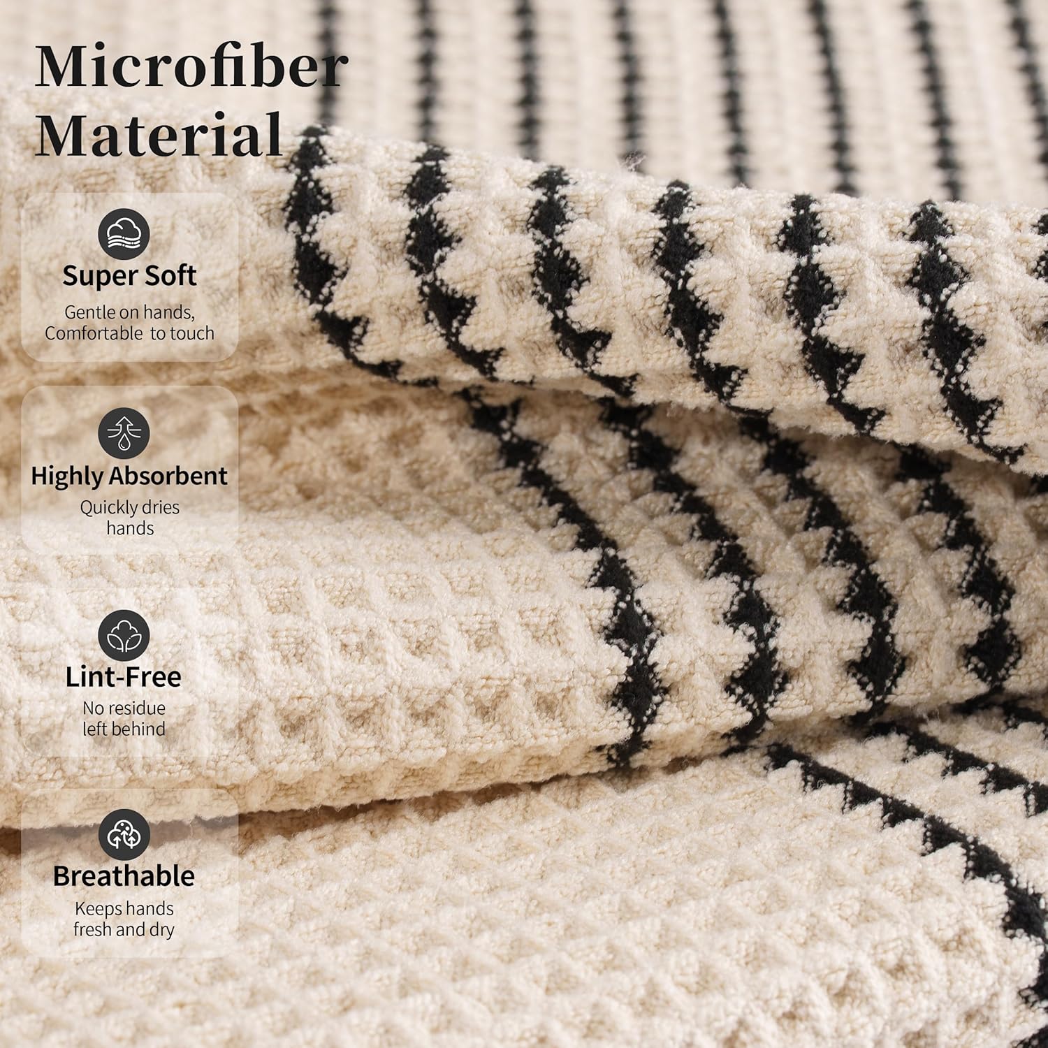 MICROFI New Microfiber Waffle Bath Towels, 2 Pieces, Soft, Absorbent, Fast Drying, Lint Free (Champagne Striped)