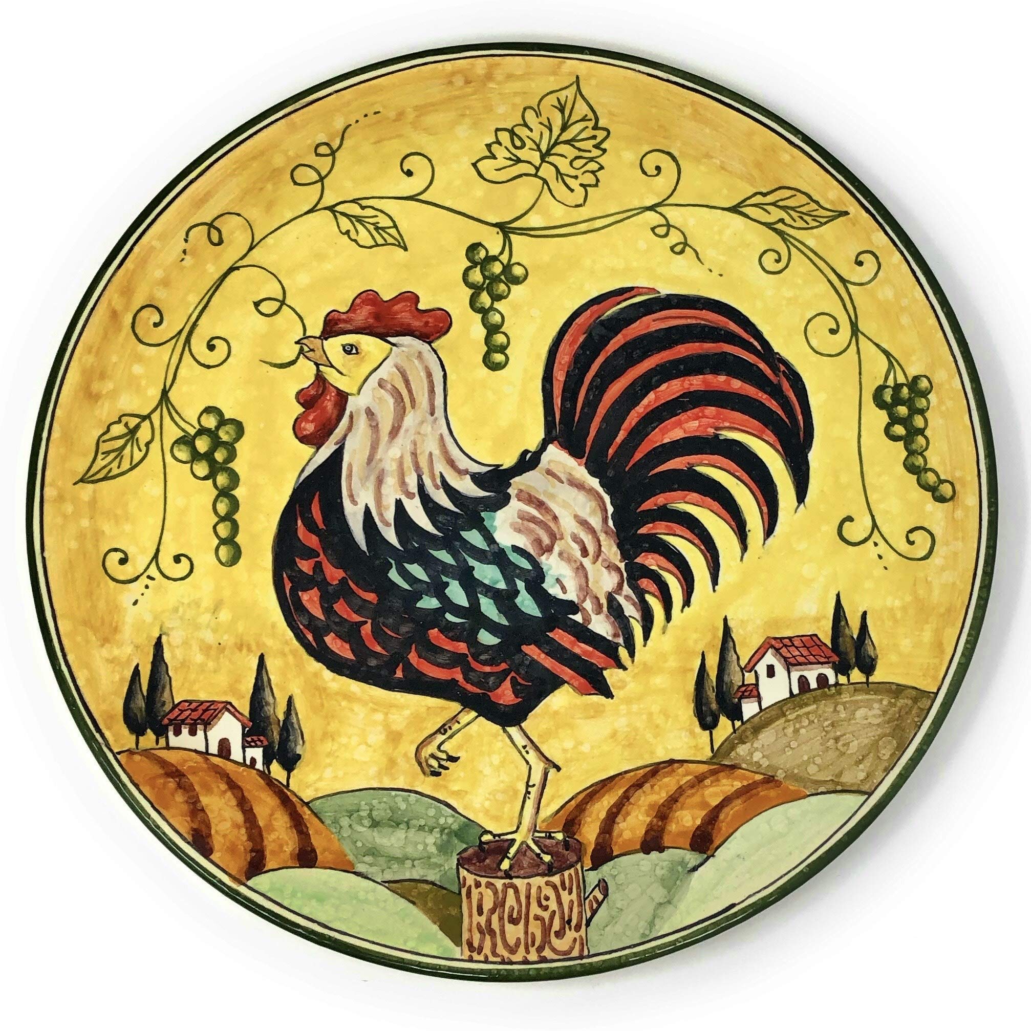 CERAMICHE D'ARTE PARRINI - Italian Ceramic Art Pottery Plate Flat Dish Rooster Gaul Hand Painted Made in ITALY Tuscan