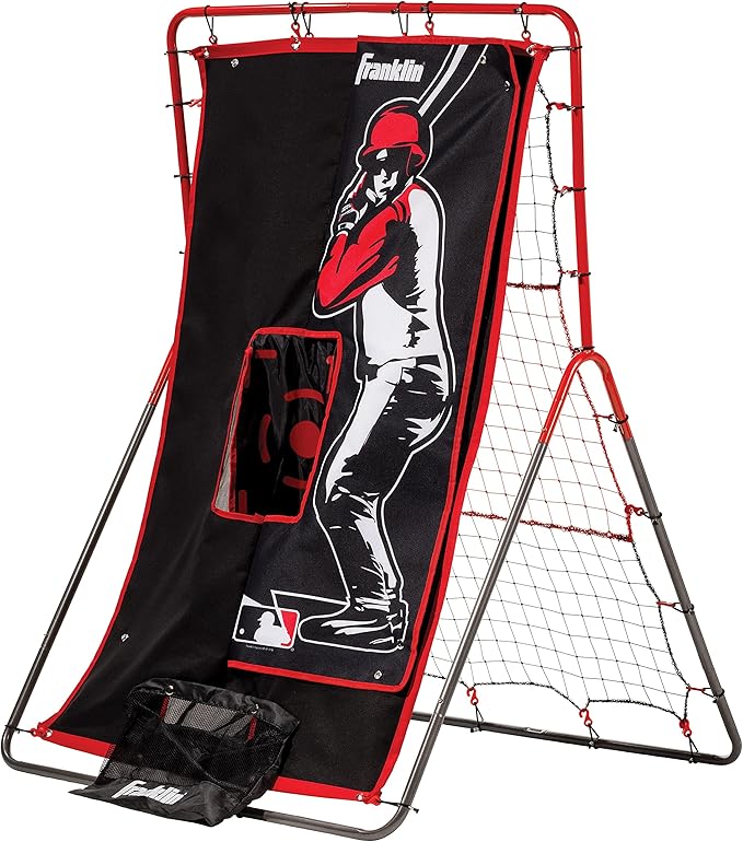 Franklin Sports Baseball Pitching Target and Rebounder Net - 2-in-1 Switch Hitter Pitch Trainer + Pitchback Net - Pitching Target with Hitter + Strikezone, Red