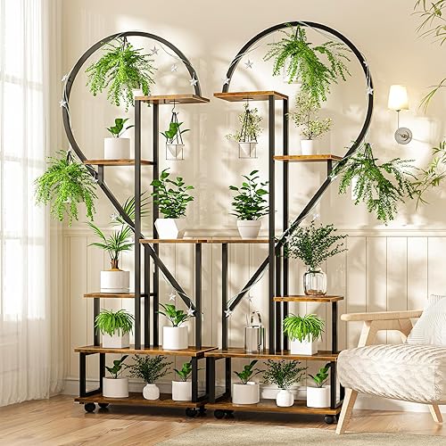HSSZXFR Soporte de metal de 6 niveles para plantas con forma de corazón creativo con gancho para colgar, soporte grande para plantas de interior,