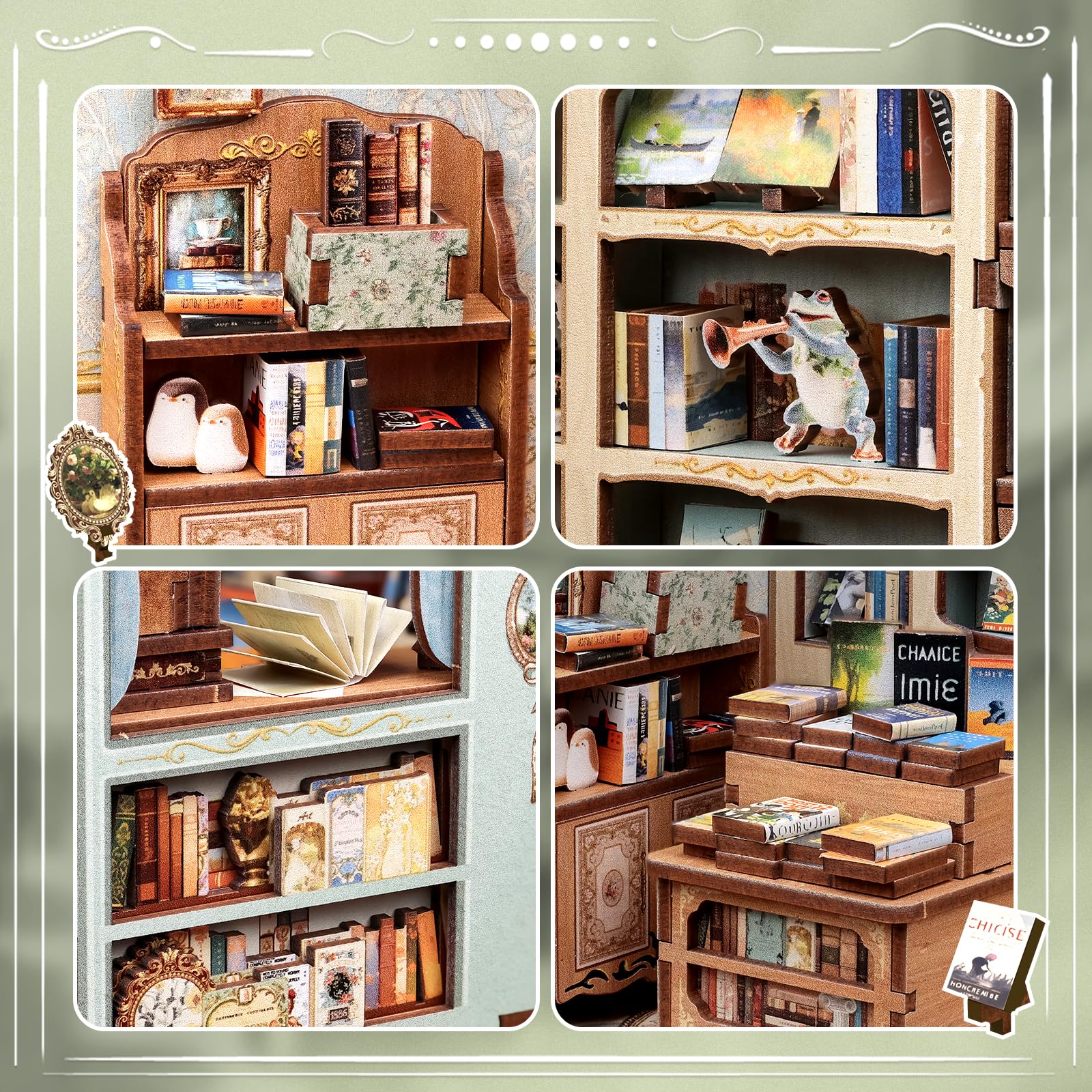 CUTEBEE Book Nook, 3D Puzzle With LED, DIY Miniature House Kits for Adults Wooden Dollhouse Kit - Image 3