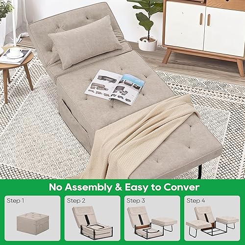 Miniatura 3 de Sofá cama, sofá cama, futón convertible 4 en 1, sofá otomano plegable con respaldo ajustable para sala de estar, oficina, no requiere montaje, 29